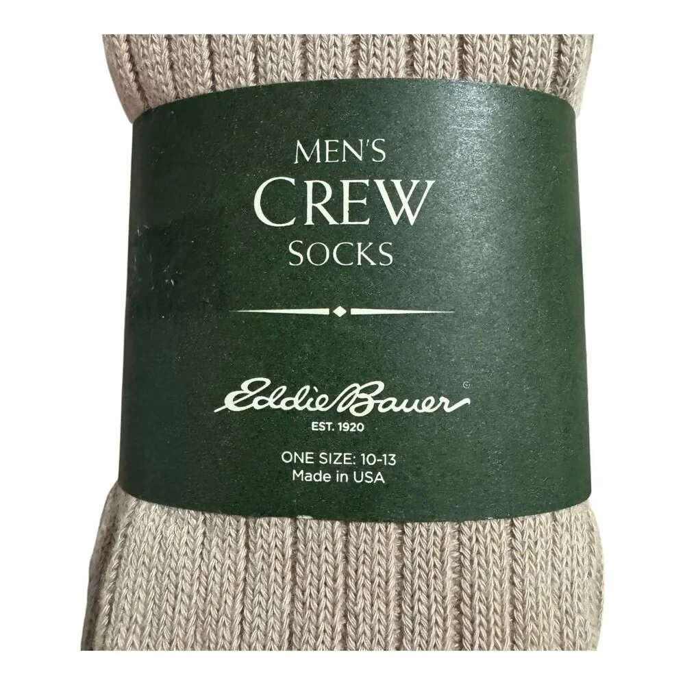 Eddie Bauer Men's Crew Socks Tan Pima Cotton USA Made - Size: 10-13 NWT
